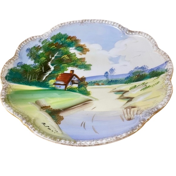 Vintage River House Hand Painted Decorative 8” Plate Artist Signed 1950’s - Picture 2 of 6